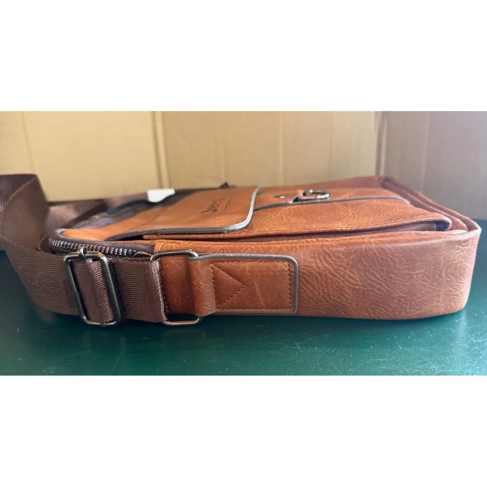 Jeep Buluo Mens Brown Vegan Leather Crossbody Messenger Bag 2019-10#SF